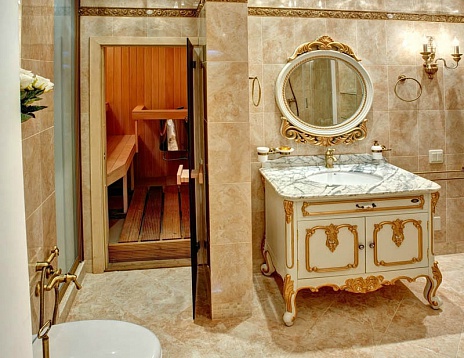 Галерея фото дизайна этого интерьера ванной отличается гармоничностью и выдержанностью в едином стиле